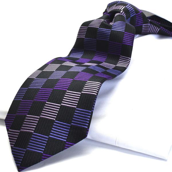 サイズ縦143センチ×幅8〜8.5センチ材　質シルク１００％色ブラック、パープルのブロックチェック商品説明写真と多少の色の異なりはご了承下さい。 ポイント利用