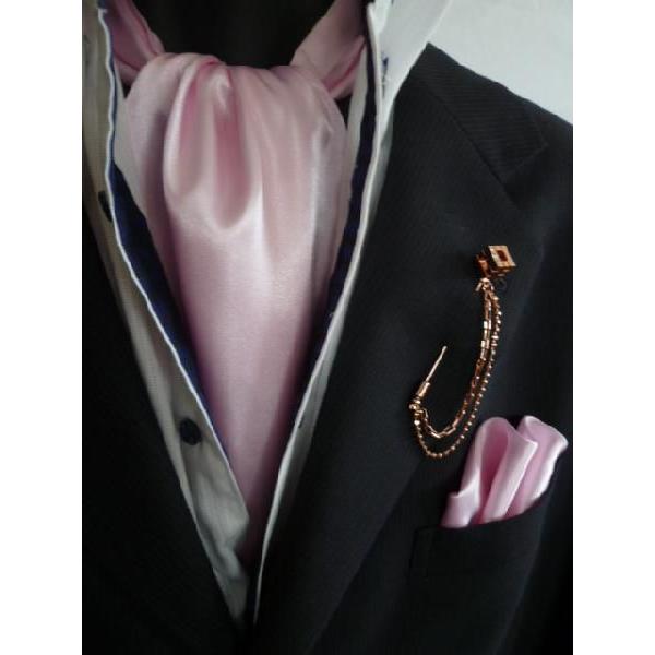 ネクタイ アスコット ポケットチーフ ラペルピン3点セット ピンク SET