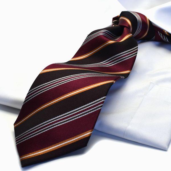 サイズ縦143〜145センチ×幅8センチ材　質シルク１００％色ボルドーにブラウン、オレンジのストライプ柄生産国中国商品説明写真と多少の色の異なりはご了承下さい。