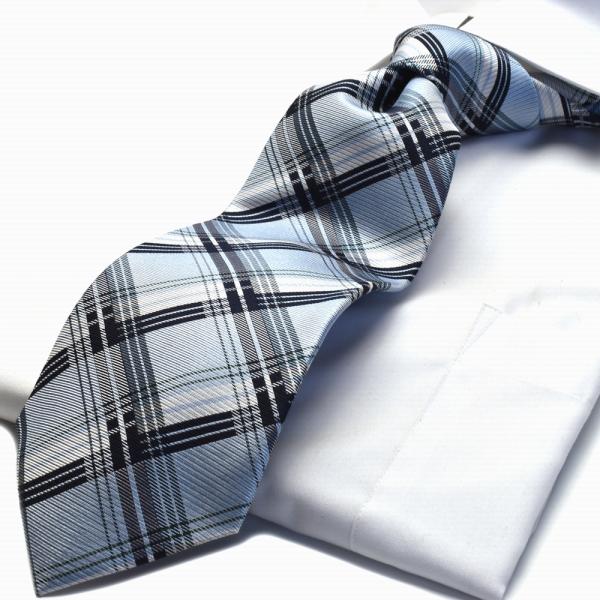 サイズ縦143センチ×幅8センチ材　質シルク１００％色水色、ブラック、ホワイトのチェック柄商品説明写真と多少の色の異なりはご了承下さい。 ポイント利用