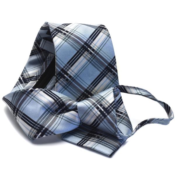 サイズ全長49センチ(結び目から)×幅8センチ/首周り最大74センチ   材　質シルク１００％色水色、ブラック、ホワイトのチェック柄商品説明写真と多少の色の異なりはご了承下さい。 ポイント利用