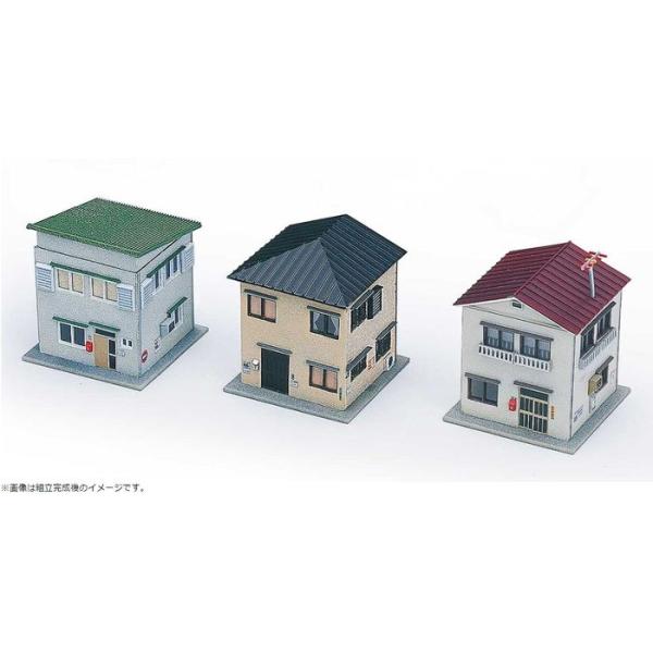 Nゲージ 着色済み 住宅セットD（昭和50年代・3棟入り） 組立キット 鉄道模型 グリーンマックス 2646