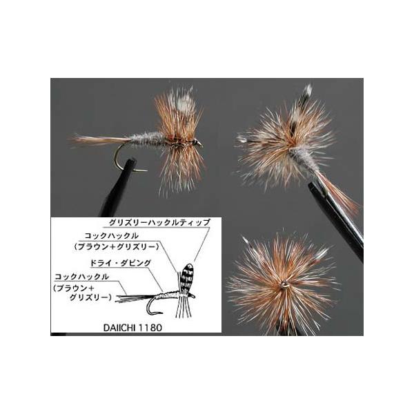 グリズリー＆ブラウンのハックルと、グレーのダビングボディを組み合わせた不朽の名作。特定水生昆虫の模倣ではありませんが、その「曖昧な見え方」ゆえ、状況選ばず威力を発揮。日本はもちろん、アメリカでも人気のフライです。またガガンボやフラタリングカ...
