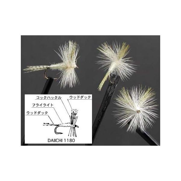 春から初夏にかけて「黄色いドライフライ」が効果的なことは皆さん知る通り。同色の大型カゲロウやカワゲラが多く羽化するからでしょう。テール＆ウイングの「ウッドダック」は「ファイバーの張り」が強めのセグメントから切り出しています。お試しを。