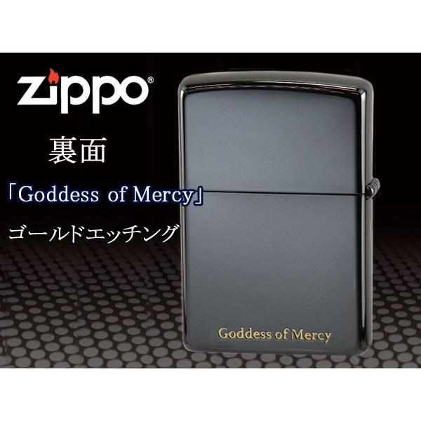 Zippo ライター ジッポー レギュラー ゴッデスオブマーシー 金エッチング 観音様 黒 トレンド 貝貼り