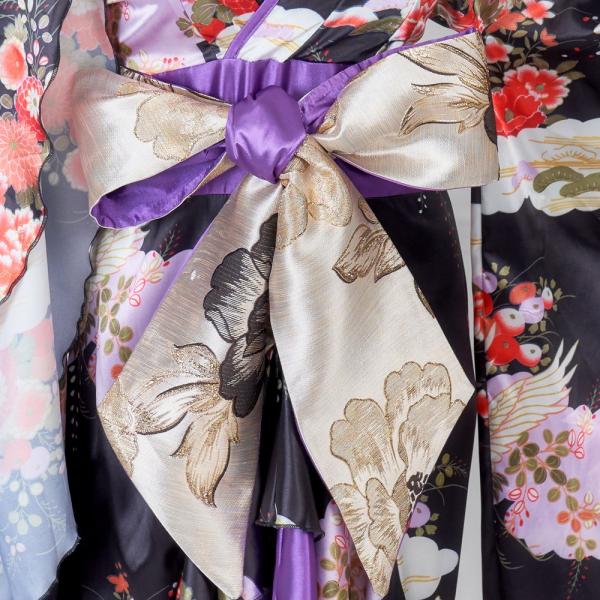 サテン和柄フリルロング着物ドレス 衣装 ダンス よさこい 花魁