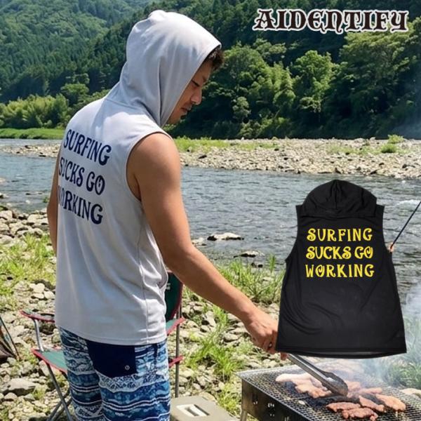 26 ラッシュガード AIDENTIFY アイデンティファイ SLEEVELESS WITE HOODY TEE SARCASM サンガード メッシュ ユニセックス メンズ レディース サーフィン