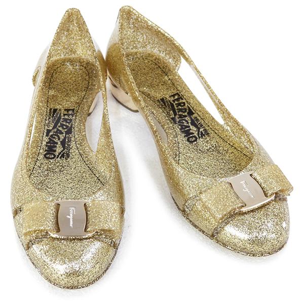 美品 サルバトーレフェラガモ ラバーパンプス 8 ゴールド BERMUDA