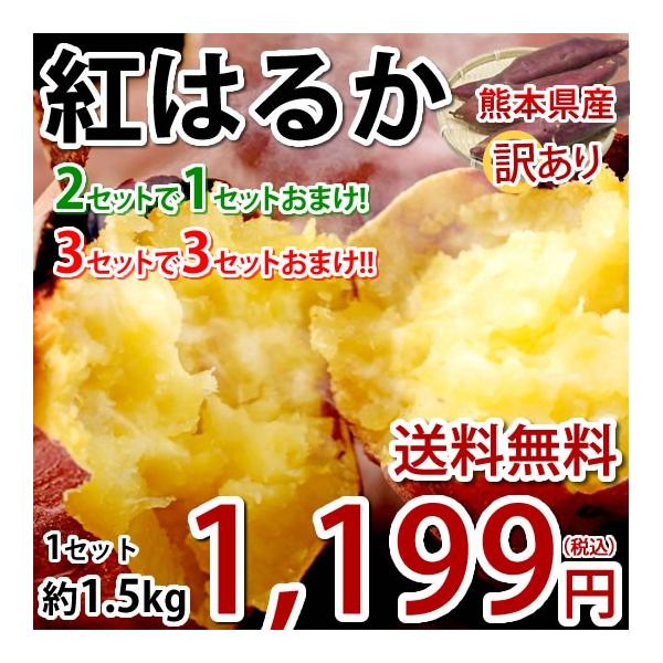 さつまいも 紅はるか 訳あり 1.5kg 送料無料 2セット購入で1セットおまけ 3セット購入で3セットおまけ お取り寄せ べにはるか 熊本県産 焼き芋 芋 いも