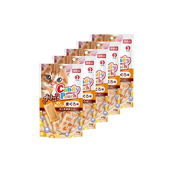 キャネット 猫用おやつ キャンディーパウチ プリッと仕立て 国産若どり&まぐろ味 カニかぼこま入り 48g×5個 (まとめ買い)