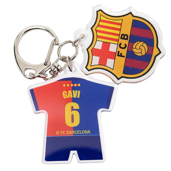 ラ・リーガ FCバルセロナのクラブエンブレムと『#6 ガビ』のネーム&amp;ナンバー付きユニフォーム型のアクリル2連チャーム。【素材】アクリル、金属【サイズ】ユニフォーム部：4×4cmエンブレム部：3×3cm