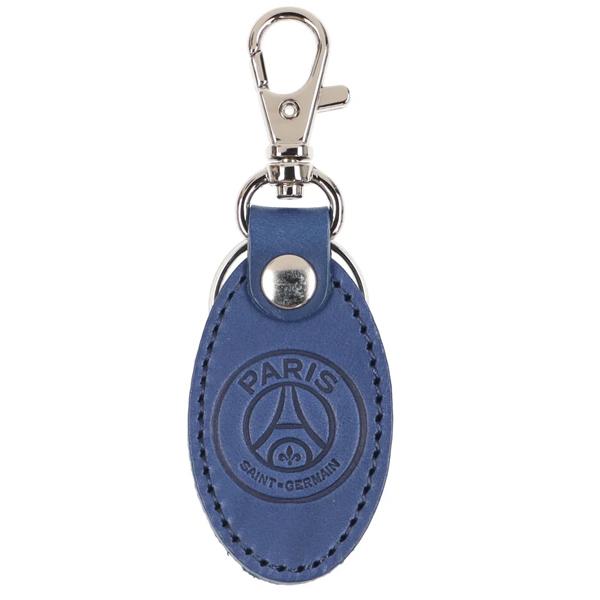 リーグアン パリサンジェルマンのクラブのエンブレムが型押し加工された本革レザーキーホルダー。【素材】天然皮革/メタル【サイズ】全長 約6cm