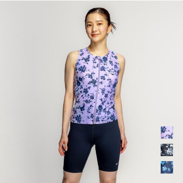 爆買 【特徴】シックな花柄のプリントが洗練された印象を与えるNikeの総柄水着。トップスはジッパー付きで着脱が簡単、めくれ防止のスナップボタンでトップスとボトムスが留められる仕様。ブラカップ付属。ボトムスは裏地付き、長めの股下19.5cm（...