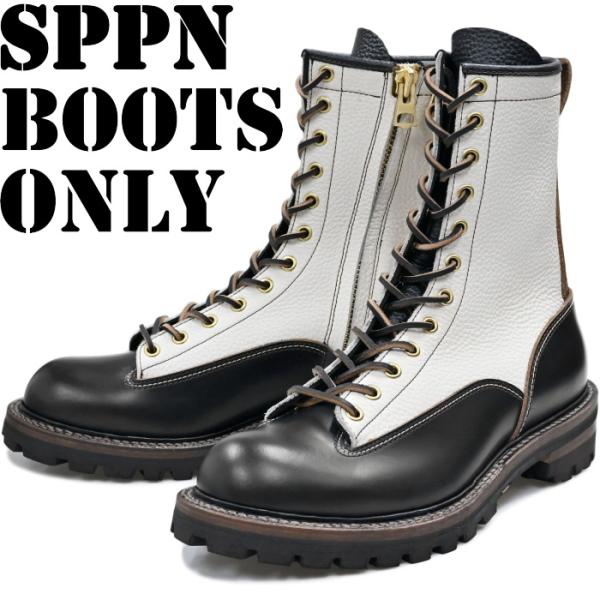 sppn エンジニアブーツ　8 スッピン SPPN BOOTS SP-08L ブラック/アイボリー 8-INCH LACE TO TOE