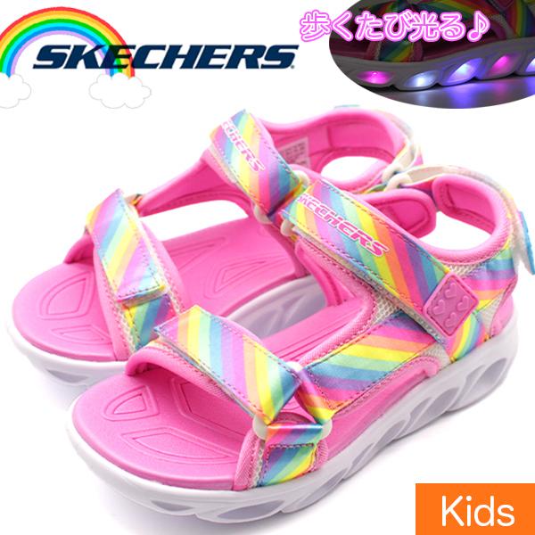 在庫一掃最安挑戦 送料無料 キッズ ジュニア 女の子 コンフォート サンダル ストラップサンダル スケッチャーズ Skechers Led 光る靴 ベルクロ ハート ブラ 好評につき延長 Carlavista Com