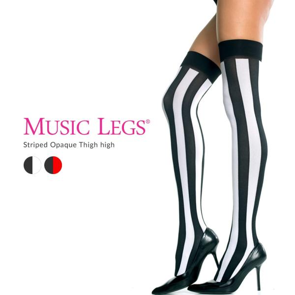 Music Legs ワイドなストライプ柄 サイハイソックス ニーハイストッキング