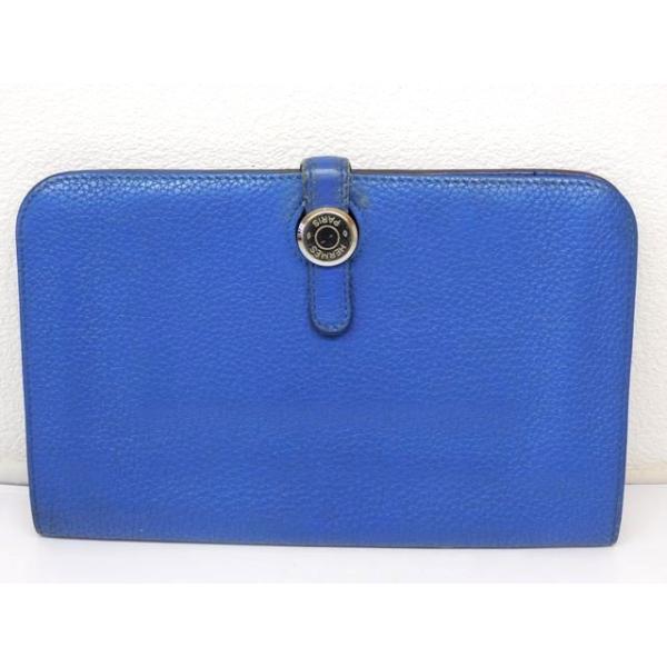 エルメス ドゴン デュオ □ レザー ブルー系 □にO刻印 コインケース欠