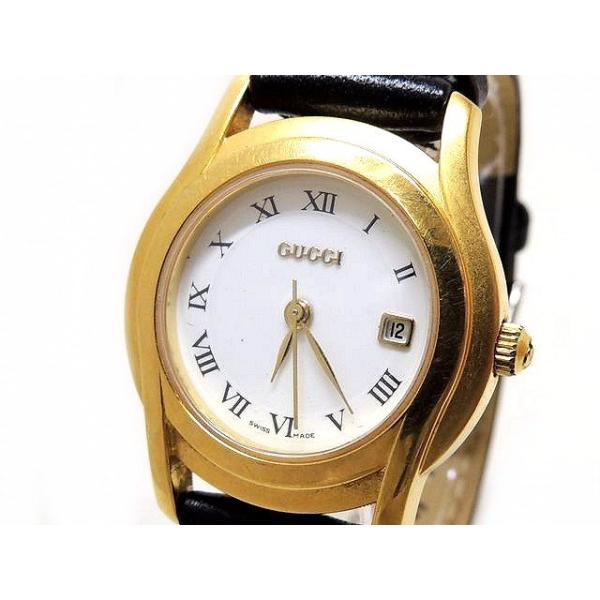 グッチ 時計 5400L デイト ステンレス ゴールドカラー ホワイト 文字 