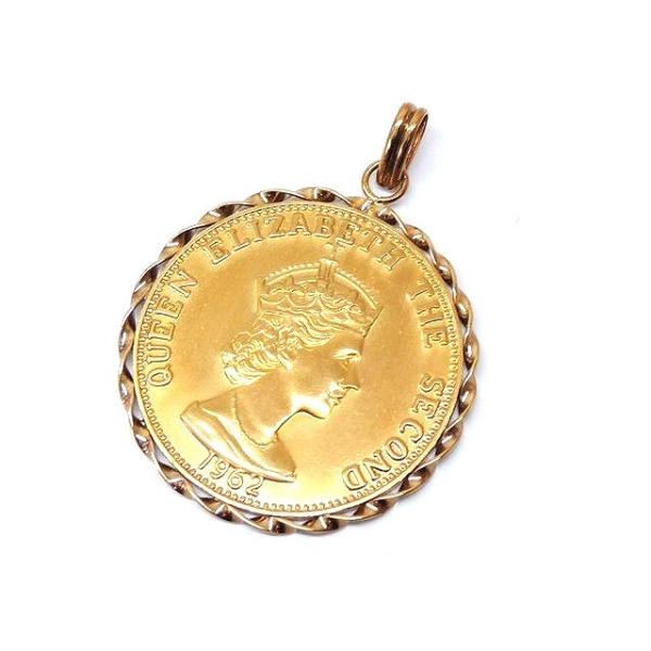 1985年 エリザベス2世 ケネディ ペンダントヘッド リバティ コインモチーフ 金貨風 1985年 エリザベス2世 ケネディ