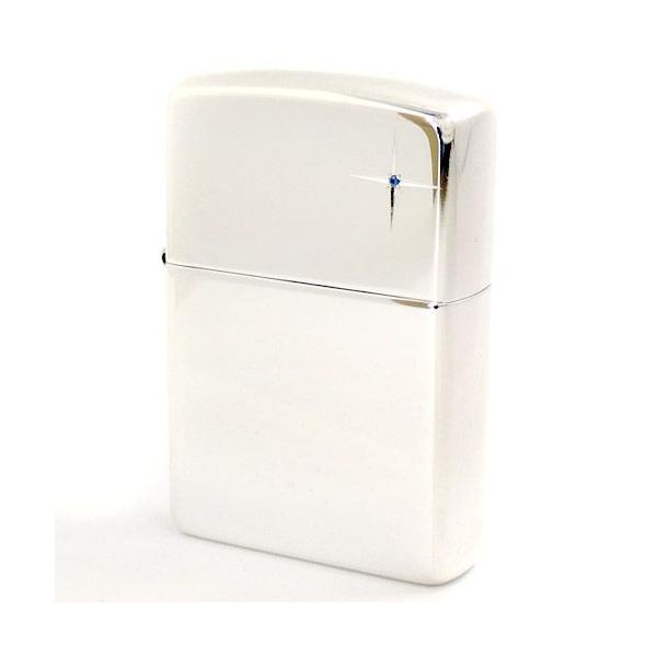 ZIPPO ライター 純銀製 #15SAF サファイア入り 天然石 鏡面ポリッシュ 