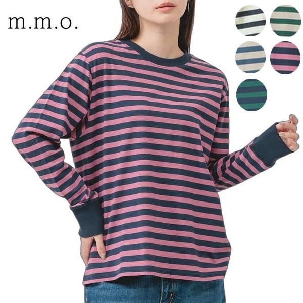 m.m.o クルーネック長袖ボーダーtシャツ 丸首 綿 レディース 30代 40
