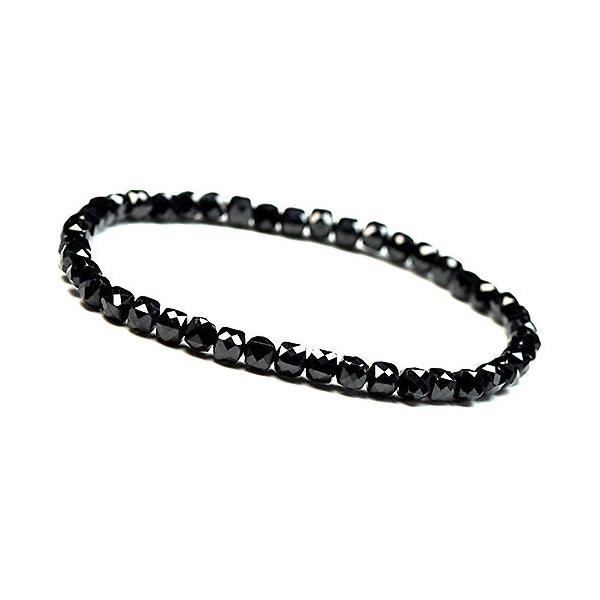 K1537〕約4mm 天然石 ブラックスピネルカット Spinel ブレスレット 尖