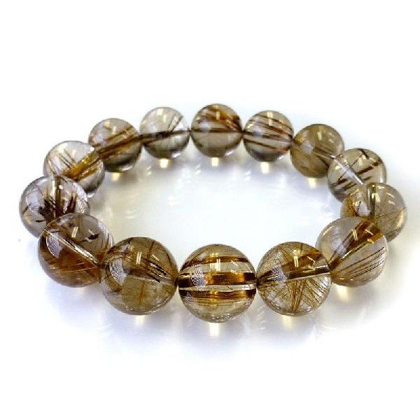 最高級　タイチンルチル　ブレスレット　5 最高級 タイチンルチル（ブラウンカラー） ブレスレット 15mm玉 No.5