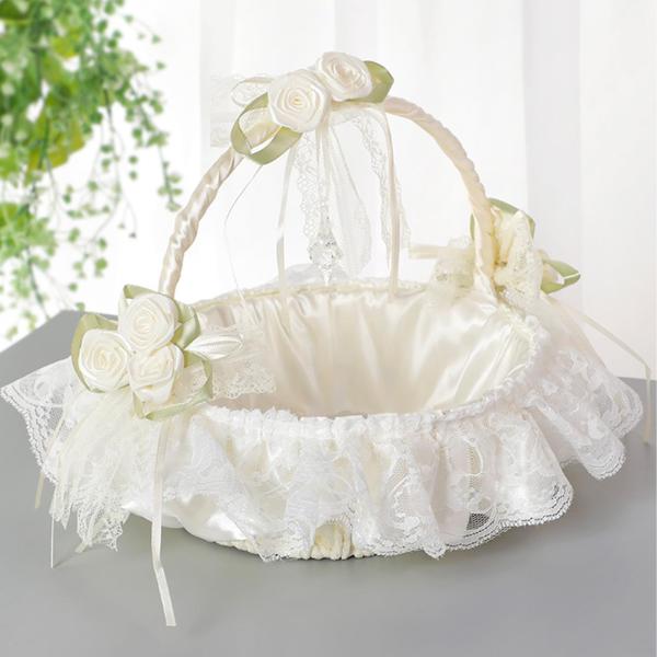 ウェディングバスケット リングピロー カゴ ちょう結び ポータブル サ