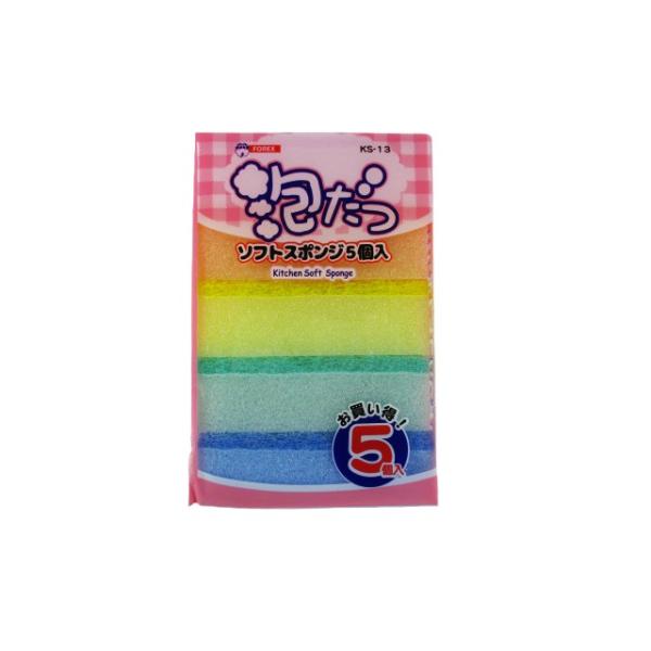 ＜材質＞ポリエステル不織布、ウレタンフォーム＜商品サイズ＞約105ｘ60ｘ35ｍｍｘ5個入り＜1パッケージサイズ＞約110ｘ165ｘ65ｍｍ＜原産国＞中国＜特徴＞※ソフト不織布に洗剤含みのよい海面状のスポンジを貼り合わせた泡立ちがよい台所用...