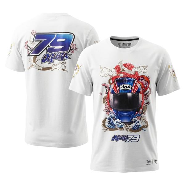 2026 トラックハウス レーシング 小椋 藍 #79 カラフル ヘルメット Tシャツ ホワイト MotoGP Trackhouse Racing Ai Ogura 公式 グッズ ウェア 半袖 白