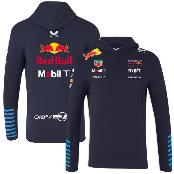 F1 Red Bull Racing フード付きパーカー ネイビー Red Bull Racing F1 Men's Team Full Zip Hooded Sweatshirt- Navy