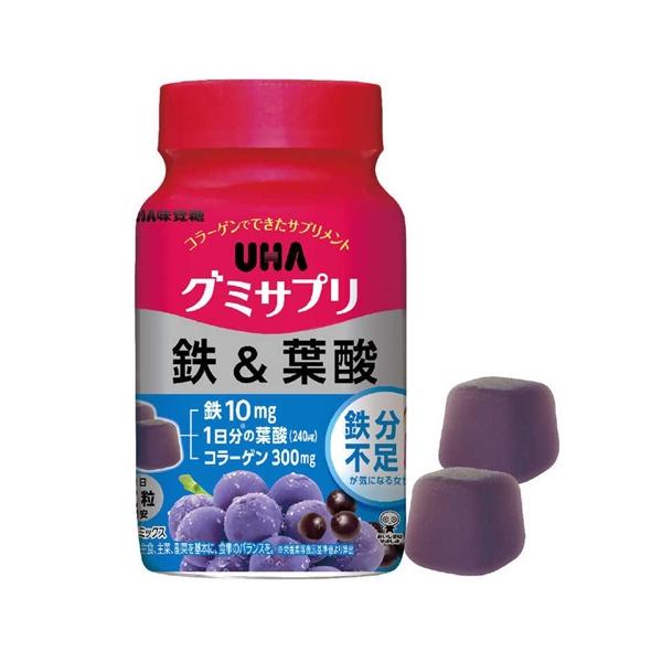 【健食】UHA グミサプリ 鉄&葉酸 アサイーミックス味 30日分 60粒 1日2粒 [【(送料込)】※他の商品と同時購入は不可]