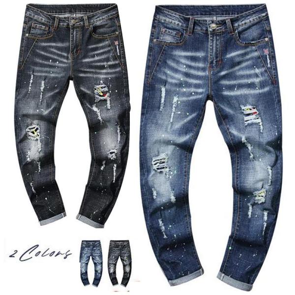 爆売中 デニムパンツ メンズ 秋 スキニーデニム ボトムス ジーンズ ジーパン 個性的 欧米風 カジュアル ダメージ ユーズド ズボン アンクルパンツ