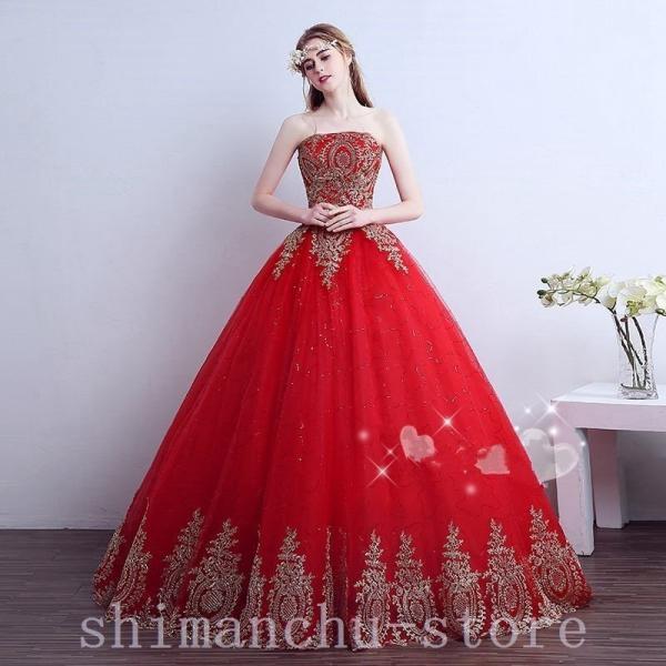 ウェディングドレス/フリルドレス/超美ライン写真撮影ドレス/結婚式披露宴フォマールドレス/カラードレス赤/演出司会キャスター
