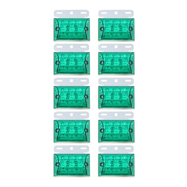 LED サイドマーカー ダウンライト付き 角型 10個 セット 緑＆白 ステー付 24V 24V-50V範囲 汎用 路肩灯 トラック バス グリーン ホワイト