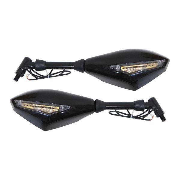 LED ウインカー付き バックミラー ブラック スクエア 左右 バイク