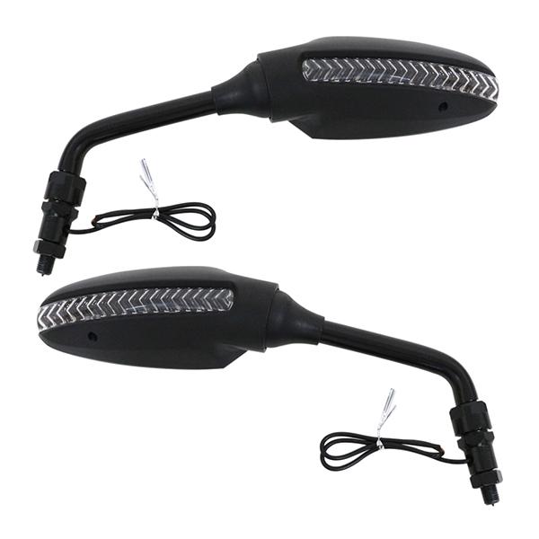 LED ウインカー付き バックミラー ブラック スクエア 左右 バイク