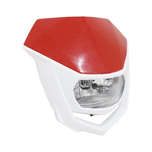 バイク エンデューロ ヘッドライト カウル マスク レッド×ホワイト バルブ付き Dトラッカー250 KLX250 W650 KSR1 KSR110 KDX220 CB223S