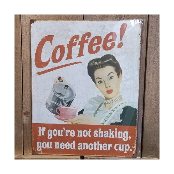 コーヒーのお替りいかが？ブリキ看板飾りたいけれど、お部屋に穴をあけたくない…！というかた向けに、こんな商品作っちゃいました！ぜひご覧になってみてください！【ブリキ看板・サインボード】日本では、ブリキ看板と呼ばれることが多いですが、アメリカで...