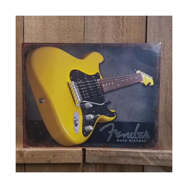ギタリストならだれでもあこがれる？！ギブソン社と並ぶ世界屈指のギターメーカー、フェンダー　のブリキ看板です！ 約40.5x31.5cm ブリキの看板はかつてアメリカ各地で街頭広告、店内用看板として商用看板として用いられていました。 商用看板...