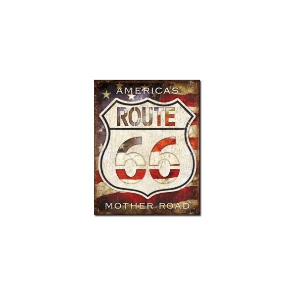 約40.5x31.5cmルート66　アメリカ国旗を背景にしたサインボードです。レトロ感を出すため、錆(さび)のペイントをしている柄もありますが、実際に錆びてはおりませんので、お部屋を汚すことなく飾っていただけます。ブリキの看板はかつてアメリ...
