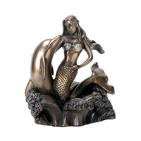 インテリアオブジェ　ビーナスとイルカに乗った2人のエンジェル　全長約42センチ。 イルカと遊ぶマーメイドの像【人魚・置物・インテリア・オブジェ