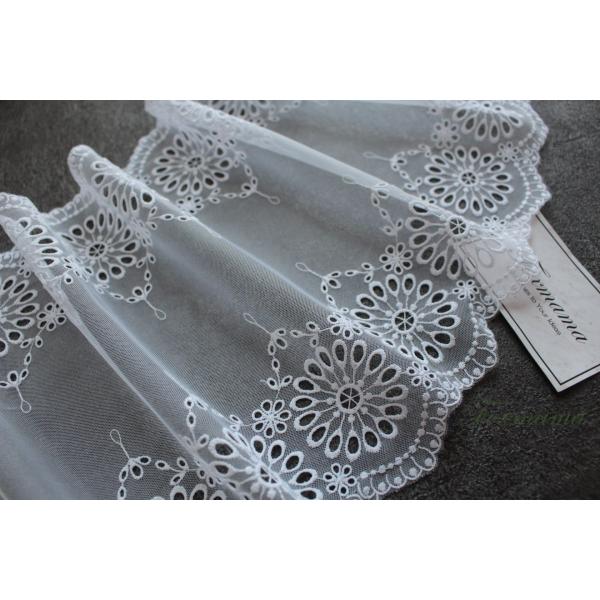 チュールレース♡オーダーページ No.1352 淡々パープル 両山 刺繍 チュールレース 3.5m