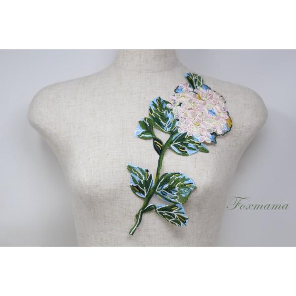 オーガンジー刺繍モチーフ 1枚 花 葉っぱ ピンク系
