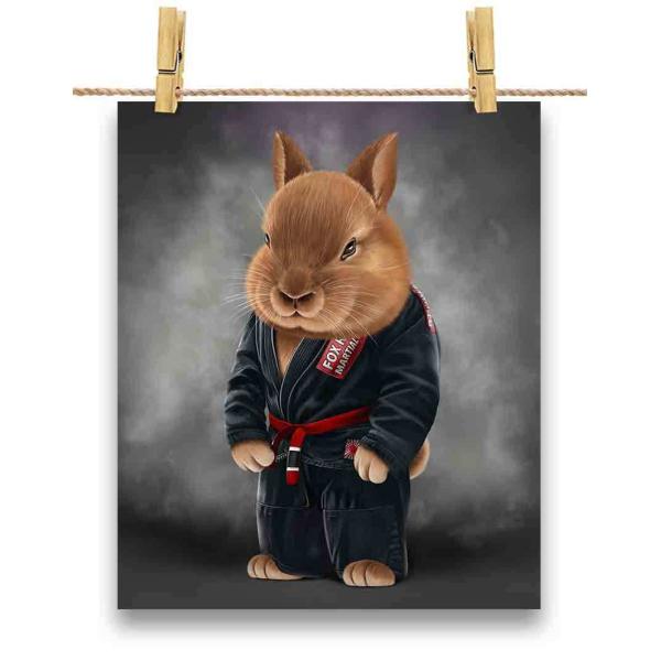 ポストカード うさぎ 兎 黒い柔道着 師匠 筋トレ チャンピオン by Fox