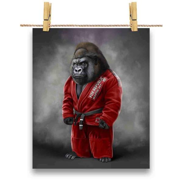 ポスター A2 ゴリラ 赤い柔道着 師匠 筋トレ チャンピオン by Fox
