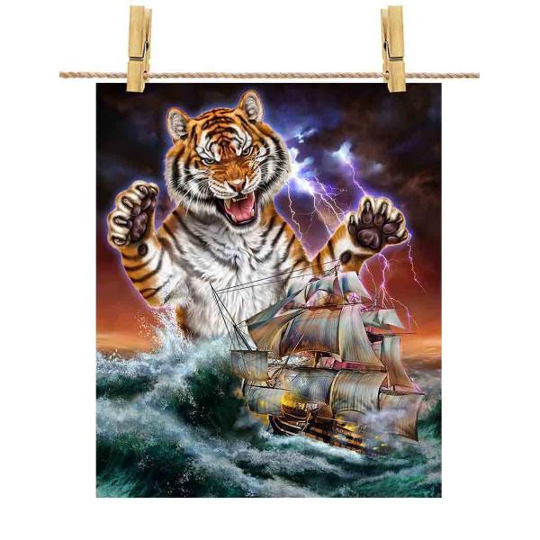 ポスター A3 船を襲う トラ 虎 海 雷 嵐 by Fox Republic : FOX
