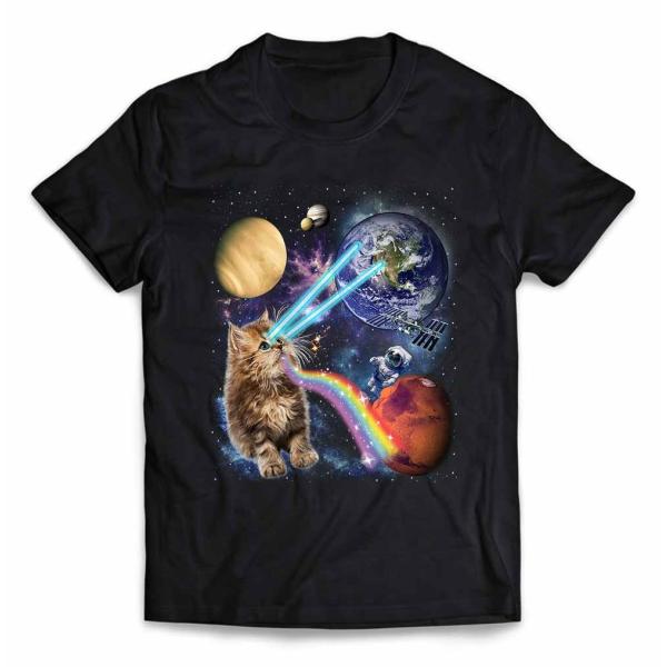 猫と宇宙デザイン 半袖シャツ　Mサイズ foxrepublic_unisex-ss-cat111