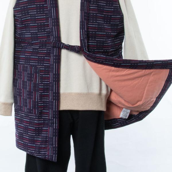 卓抜 宮田織物 綿入れ半纏 袖なし 冬芽ロングポンチョ 紫 袢天 レディース はんてん 日本製 メンズ ちゃんちゃんこ おしゃれ