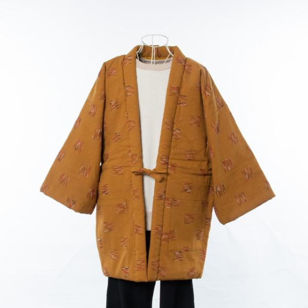 メンズ 綿入れ半纏 カラシ 日本製 ちゃんちゃんこ はんてん 飛びスラブ